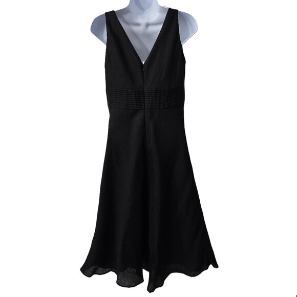 J Crew Linen Dress 2 XS Fit Flare Fully Lined V Neck Black Wedding Party LBD - Picture 2 of 7